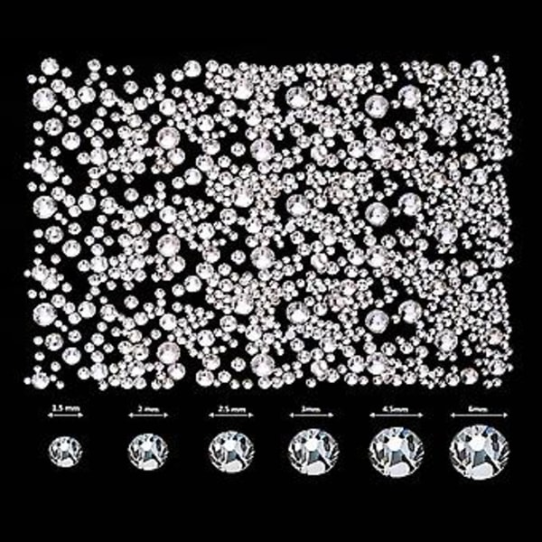 2000 Styk Flade Bagside Ædelstene Rhinestones 6 Størrelser (klar)
