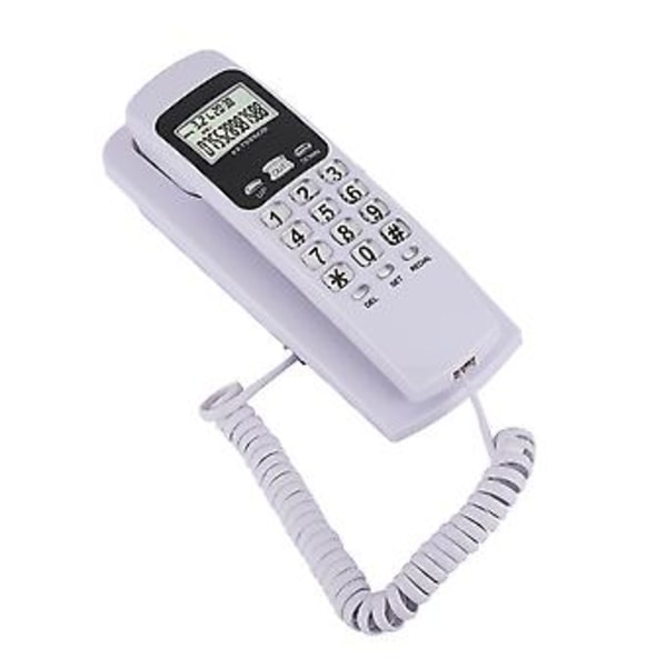 T555 Mini Väggmonterad Telefon Nummerpresentatör Hotell Hemmakontor Telefon med LCD-Display Bakgrundsbelysning (Vit)