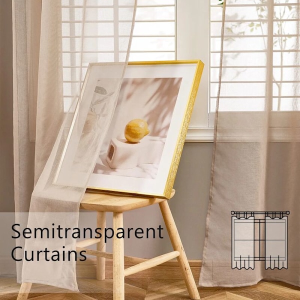 Sæt med 2 khaki gardiner i hørlook - Øjegardiner Soveværelsesdekoration Semi-transparent til stue Køkken Gardin 140x145cm(Bred
