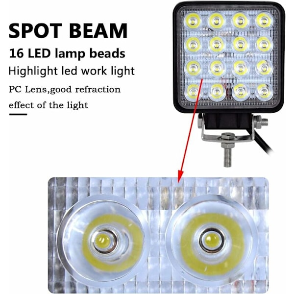 LED arbeidslys LED-bar 12V 48W 10cm LED-bilspotlys Vanntett IP67 Spot Tåkelys LED-arbeidslys for 4x4 motorsykkel bil lastebil traktor SUV båt