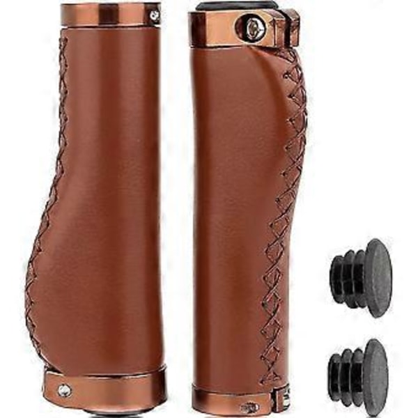 Brune Cykelgreb Læder Styr Cykel Ergonomisk Design Skridsikker Mikrofiber Med Aluminium Legering Dobbelt Lås-på Bar Covers Til Mountainbike Racercykel