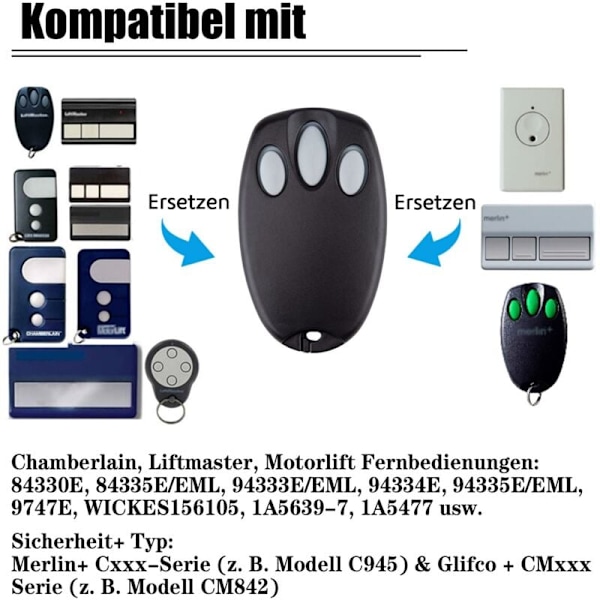 2 stk. udskiftning håndholdt garageportåbner til Chamberlain Liftmaster Motorlift 94335E 84335E ML700 ML500 ML850 Merlin+ C945 C840 Security+