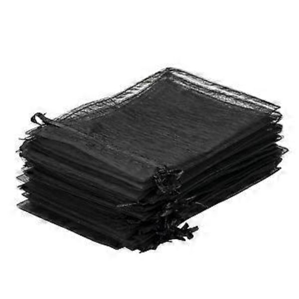 100 STK Sorte Organza Gaveposer 9X12cm, Mesh Bryllupsgaveposer med Snøre til Smykker Makeup Slik Baby Shower