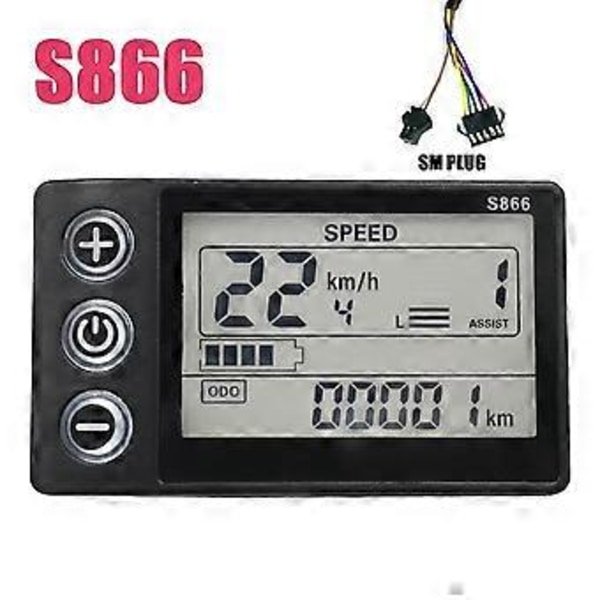 24v-60v S866 Kontroller Panel Dashboard Vanntett Elektrisk Sykkel LCD-Skjerm For Elektrisk E-sykkel Scooter (sm Plugg)