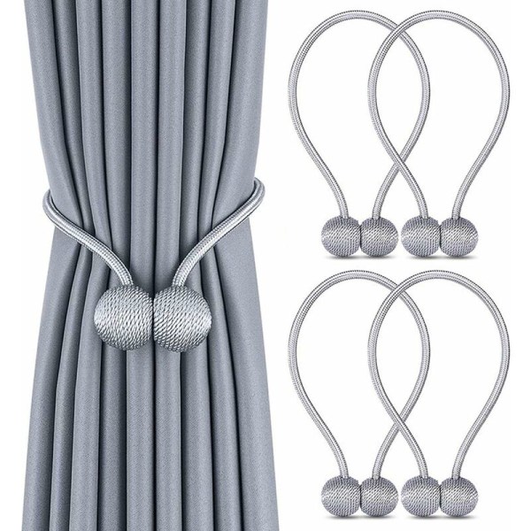 Fei Yu Sett med 4 gardinbindinger, magnetiske gardinbindinger Magnetiske flettegardiner Spenne for hjemmekontordekorasjon (grå)