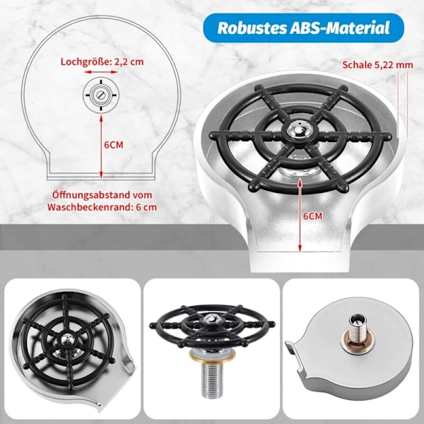 Glasrenser til vask, glasrenser til køkkenvask, koprenser, hurtig vask af vinglas, babyflaske skyllebørste, til restaurant, cafe (sølv)