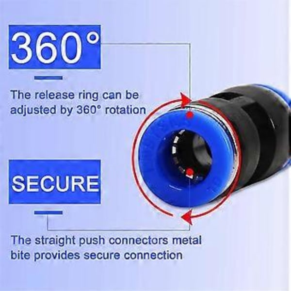 Hurtigkoblingssæt, Push-on direkte kobling, Pneumatisk luftslangeforbindelse direkte tilslutning (4mm/6mm/8mm/10mm/12mm) 40 stk