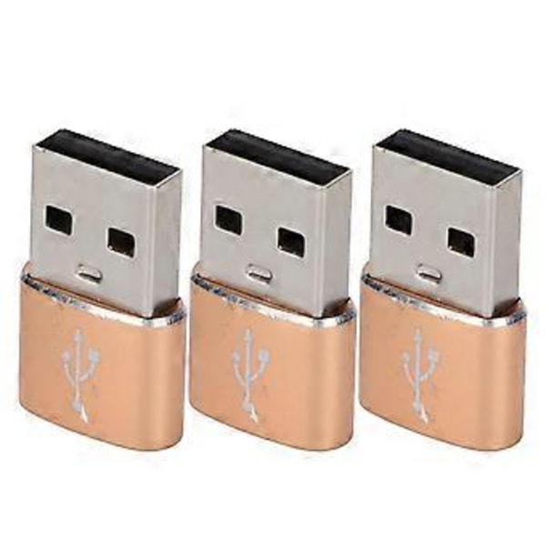 3 kpl USB 2.0 uros - TypeC naaras U-levysovitin metallinen USB - TypeC -sovitin kannettavalle tietokoneelle ja matkapuhelimelle (kulta)