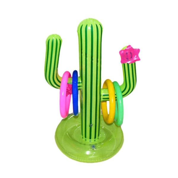Oppustelig Cactus Ring Toss Game Set Target Toss Flydende Svømmering Toss Inkluderer oppustelig kaktus, 4 farveringe til Fiesta Party Access