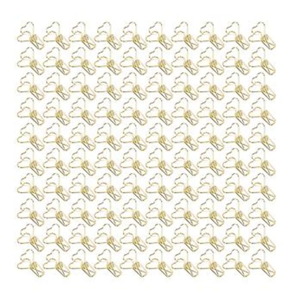 100 stk. Binder Clips: Hjerteformede Lange Hale Metal Mini Sjove Clips til Dokumenter Guld