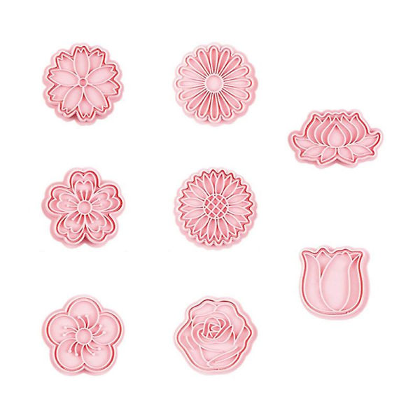 Sæt med 8 småkageforme i plastik, kiks, stamper, udskærere, blomster, former