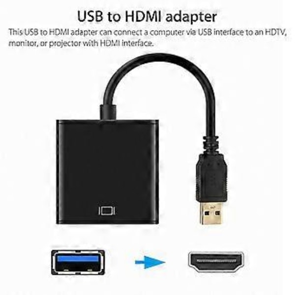 Usb 3.0 til HDMI Konverter, kabeladapter, sort