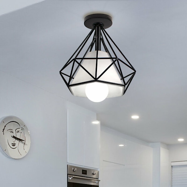 Retro Taklampa Svart Metall Hängande Lampa för Hall Sovrum Kök Vardagsrum 2 Pack