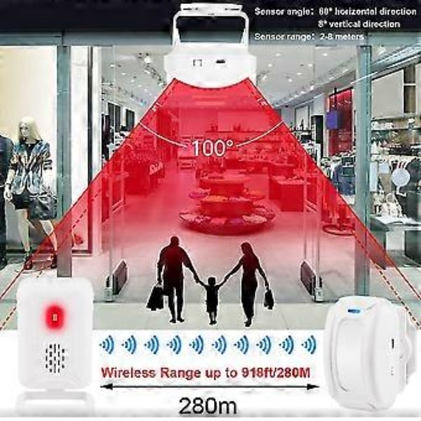 Trådlös dörrklocka, rörelsesensor dörrklocka, butik Välkomstsummer Monitor med PIR-detektor (hs)