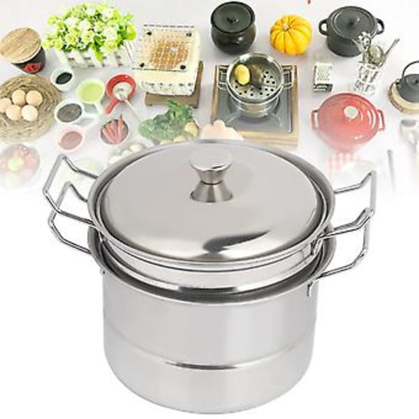 Mini Ångkokare i Rostfritt Stål Låtsaslek Barn Lekhus Kök Leksak Matlagning