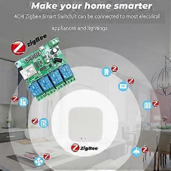 Zigbee Tuya Smart 4CH Relämodul DC5V 7-32V RF433Mhz Fjärrkontroll Ljusbrytare Fungerar med Alexa Home