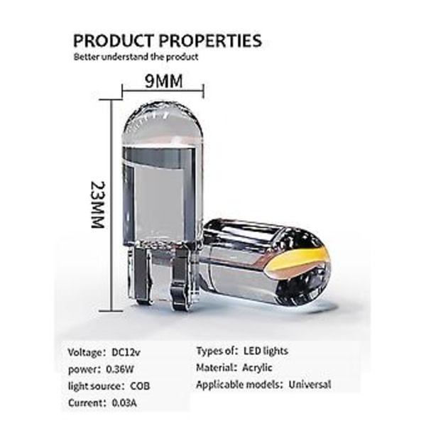 10kpl Auto Led T10 W5w Cob Lukuvalaisin Er Ws Rekisterikilven Polttimot 168 194 1