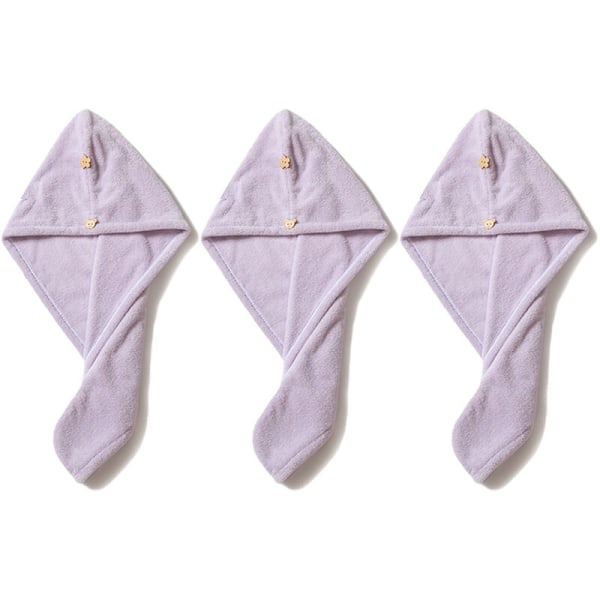 3Pack Microfiber Hair Drying Towel Super-Absorbent Hair Wrap Turban for Long Hair Soft purple