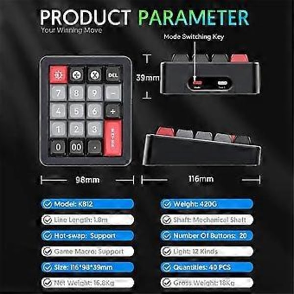 K812 Mekanisk Tastatur Kablet Hot Swappable Numpad RGB Mekanisk Gaming Tastatur Programmerbar til Win//Game Hvid