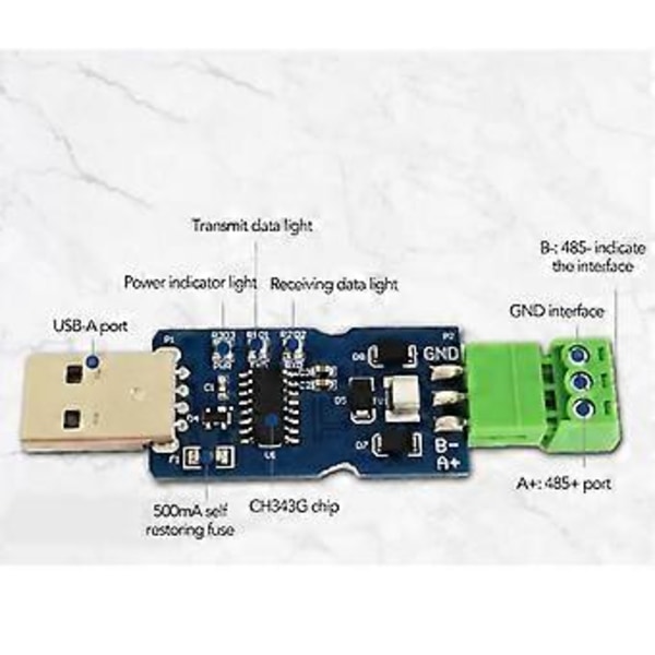 USB till RS485 Konverter Industriell Adapter Halv Duplex CH343G Chip Drive med Återställningsbar Säkring