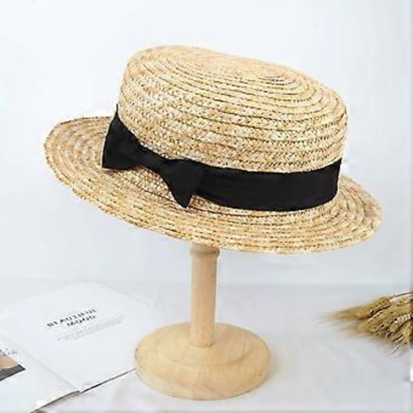 Sød Børne Piger Stråhat Sløjfe Solhat Børn Stor Skygge Strand Sommer Bådsmand Strand Bånd Rund Flad Top Fedora Hat