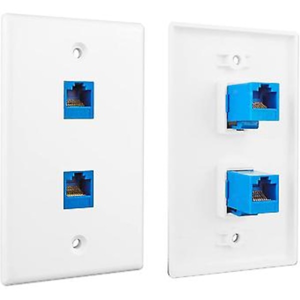 2-pakkaus 2-porttinen Ethernet-seinälevy, Rj45 Cat6 naaras-naaras -liitin riviliitin etulevyt, 2-po
