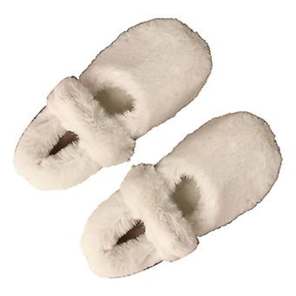Bomullssko med én pedal, søte polstrede sko med flat bunn, dameplysj sko for høst vinter beige 36