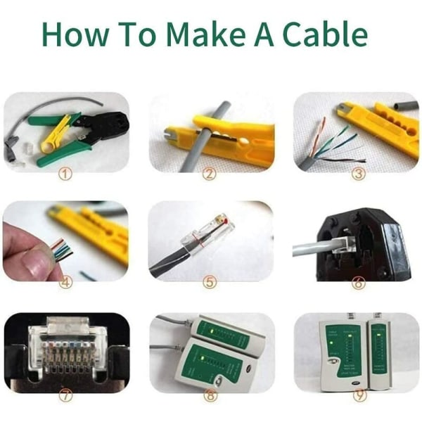 Netværksreparationssæt, crimpværktøj, kabeltester, stik, værktøjskrimper egnet til computer-DIY til RJ45 RJ11 Cat5e Cat 6 kabeltester