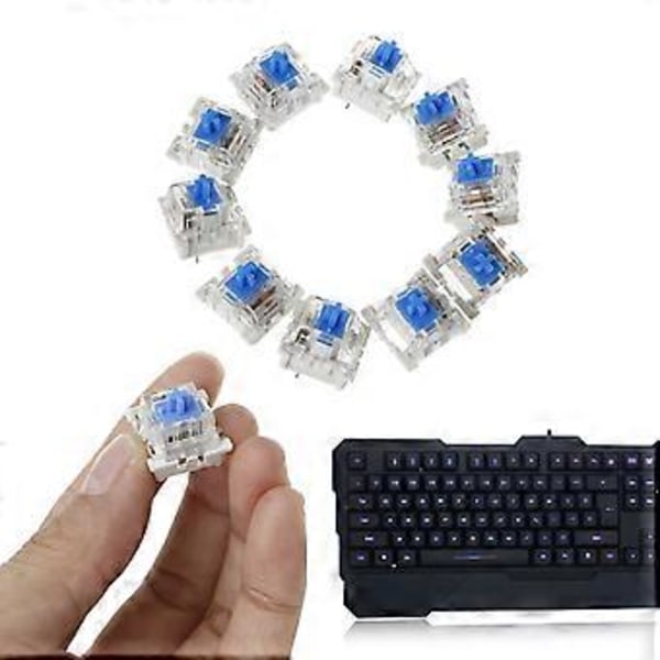 Blåa brytare för Gateron mekaniskt tangentbord Cherry MX-kompatibla vit botten klar blå brytare 10 stycken