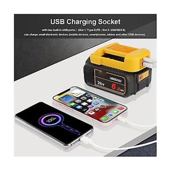 USB-laturiadapteri 20 V akulle, 2 USB-pidikettä C-tyypin pikalatauksella