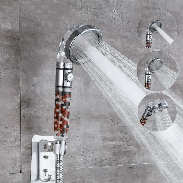 Brusehoved, Filterfiltrering Højtryksvandsbesparende 3-funktioners Spray Håndbruser, Øg trykket og spar vand