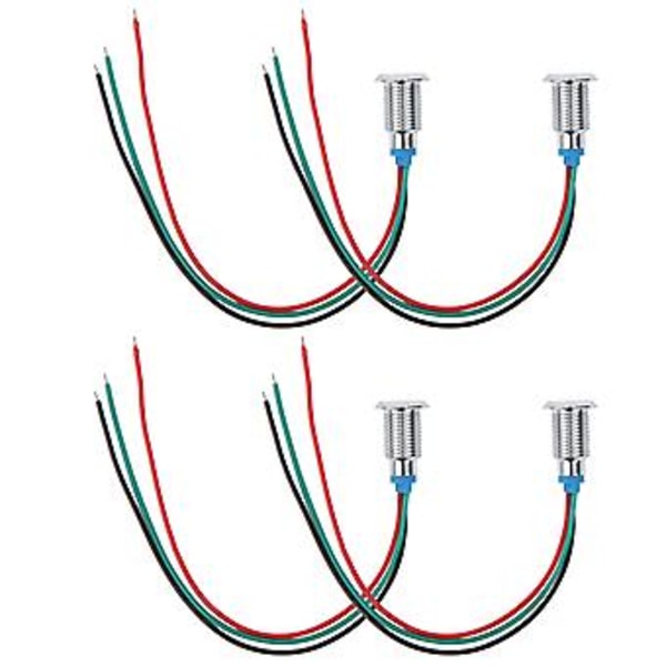 4 sæt Fortrådede Runde LED'er Vandtætte Støvtætte 2-Farvet Fælles Katode 10mm 110-220V (Rød og Grøn)