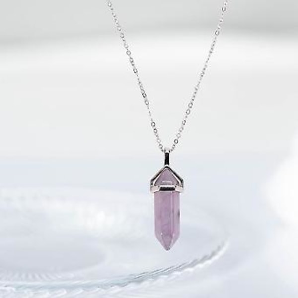 Kristall Hexagonal Läkningspunkt Ametist Hänge Skuret Hängsmycke Halsband