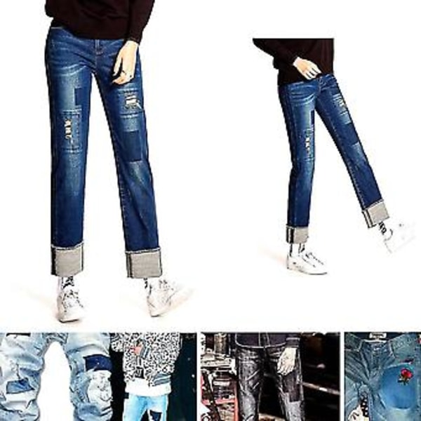 Stryke-på-lapper i denim for jeans 12 stk, 3 farger (12,4 x 9,4 cm)