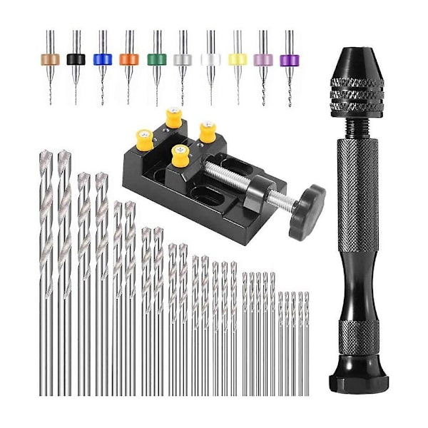 37-delad handborr-set med skruvstäd handborr med minidrillbits, spiralborr och skruvstäd för hantverk