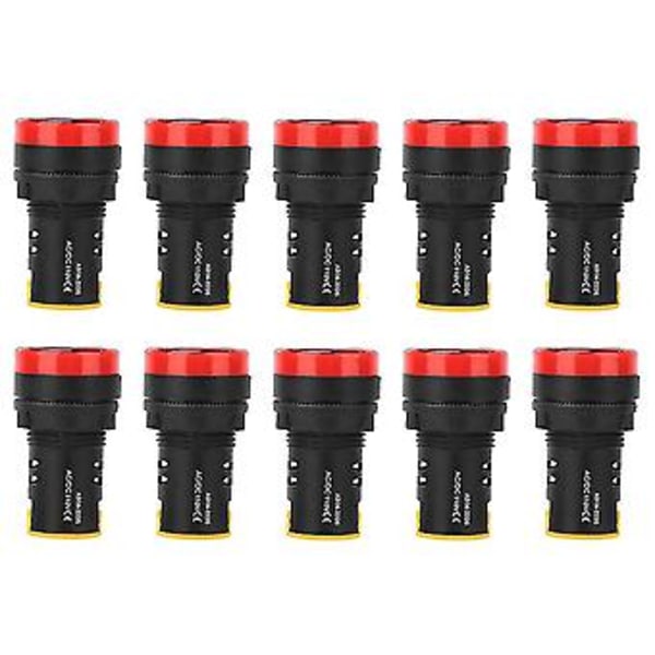 10 stk. BERM LED Strømindikator Lys PC Flammehæmmende Skal 22 mm Diameter 110V AD16-22D/S Rød
