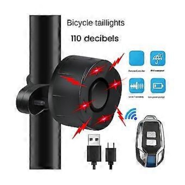 Cykelalarm Bakljus USB-laddning Cykellampa Smart Bromsavkänning Fjärrkontroll Cykelalarm Bak La