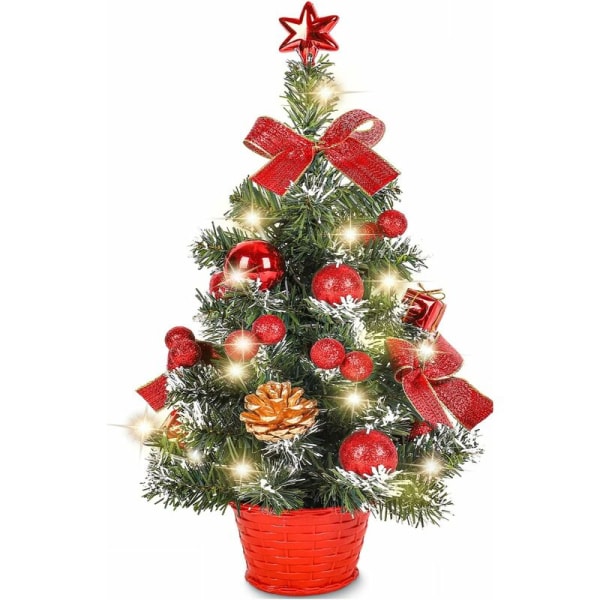 Mini kunstigt juletræ, lille juletræ med LED lys, mini desktop træ dekoration til kommerciel kontor Bar 40 cm, rød