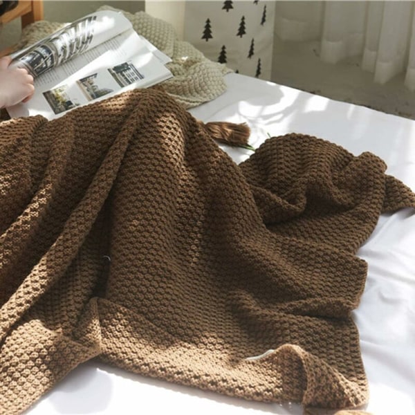 Mjuk Pompom Fransad Stickad Filt Solid Hypoallergenisk Randig Kabel Stickad Filt, Stol Soffa Överdrag, Alla Säsonger för Kvinnor, Män, Barn，coff
