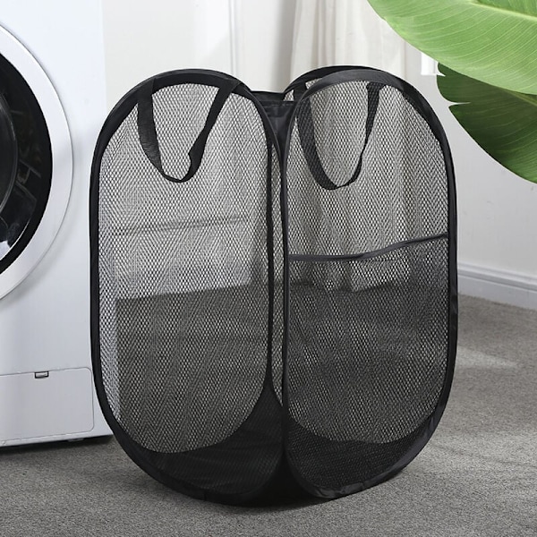 Dirty Laundry Basket Mesh with Durable Handles Foldable Laundry Hamper Large Capacity Clothes Storage Baskets Square Pocket Black