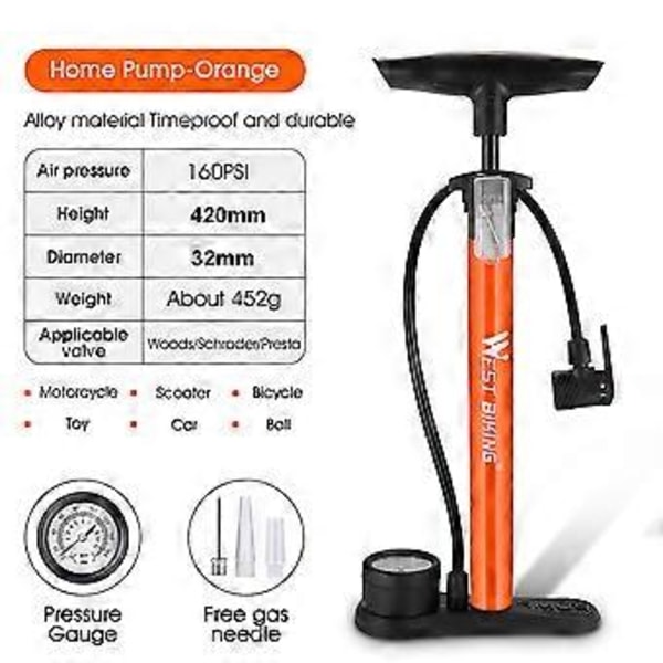 WEST BIKING 160PSI Sykkelpumpe Husholdnings Manuell Pumpe Sykkel Elektrisk Motorsykkel Dekk Ball Pumpe Praktisk Rustfritt Stål Infla