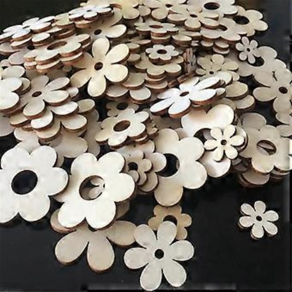 100 stk. Træblomster Ornamenter med Hul Håndlavede Træhåndværk Tilbehør til Scrapbog DIY Boligdekoration