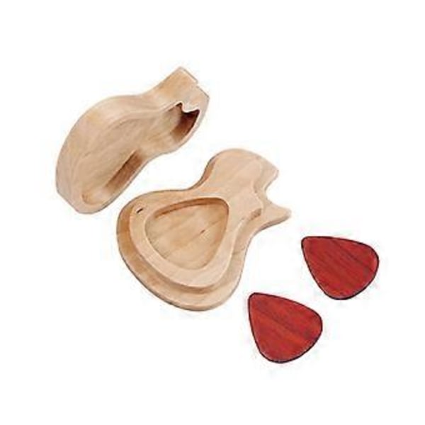 Gitarrformad Förvaringslåda i Trä för Plektrum med Gitarrplektrum Gitarrtillbehör