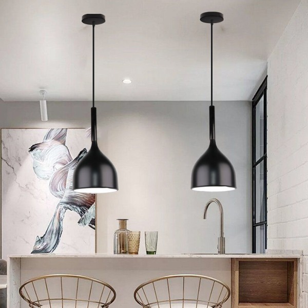 Moderne enkel pendel taklampe kreativ innendørs hengelampe metall lysekrone svart