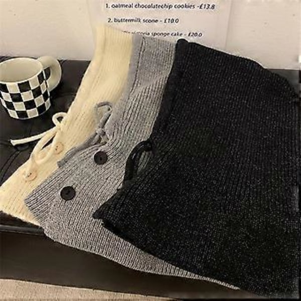 Vintermössa med huva & halsduk stickad beanie för kvinnor & flickor varm andningsbar & justerbar - Krämvit