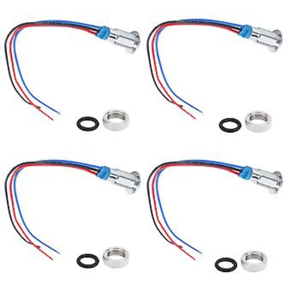 4 Set 8mm Förkopplade LED, 2-Färgs Röd & Blå, Vattentät, 36V Runda Metallampor, Gemensam Katod, Hållbar Utomhus- & Inomhusbruk