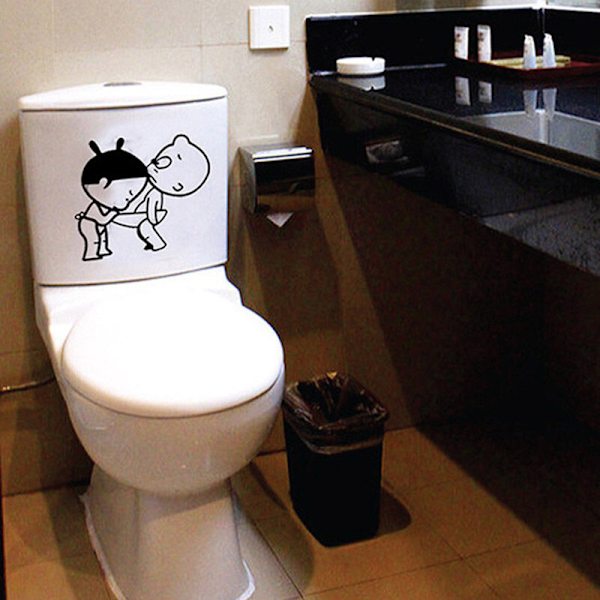 WC-seinätarra, luova vedenpitävä irrotettava koristetarra musta 2 lasta