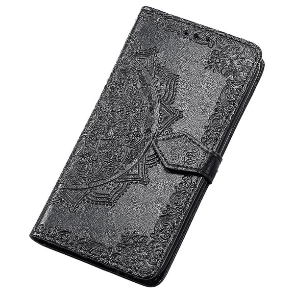 Lommebokveske, flip-veske Pu Leather Emboss Folio Magnetisk Kickstand Cover Kortspor for Iphone 14 Pro Black
