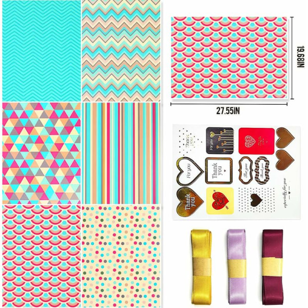 Presentpappersset med band och etikett, miljövänligt presentpapper, födelsedagspapper för kvinnor, flickor, bebisar, män, pojkar, C