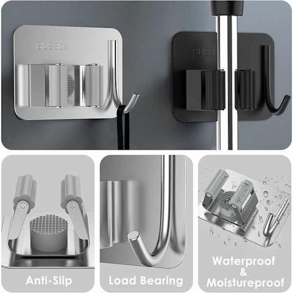 Mopholder, veggmontert kosteskaftholder 4 stk, veggmontert kost, justerbar mopholder, kosteskaftholder veggmontert, mopp- og kosteskaftholder-arrangør